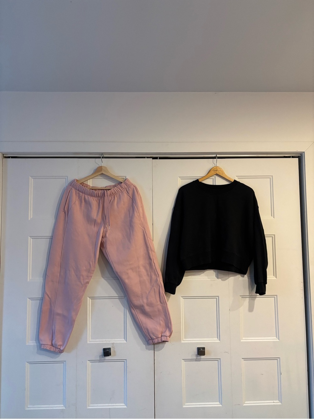 Lululemon sweat set , pink pants Small size and Black crew neck cotton medium